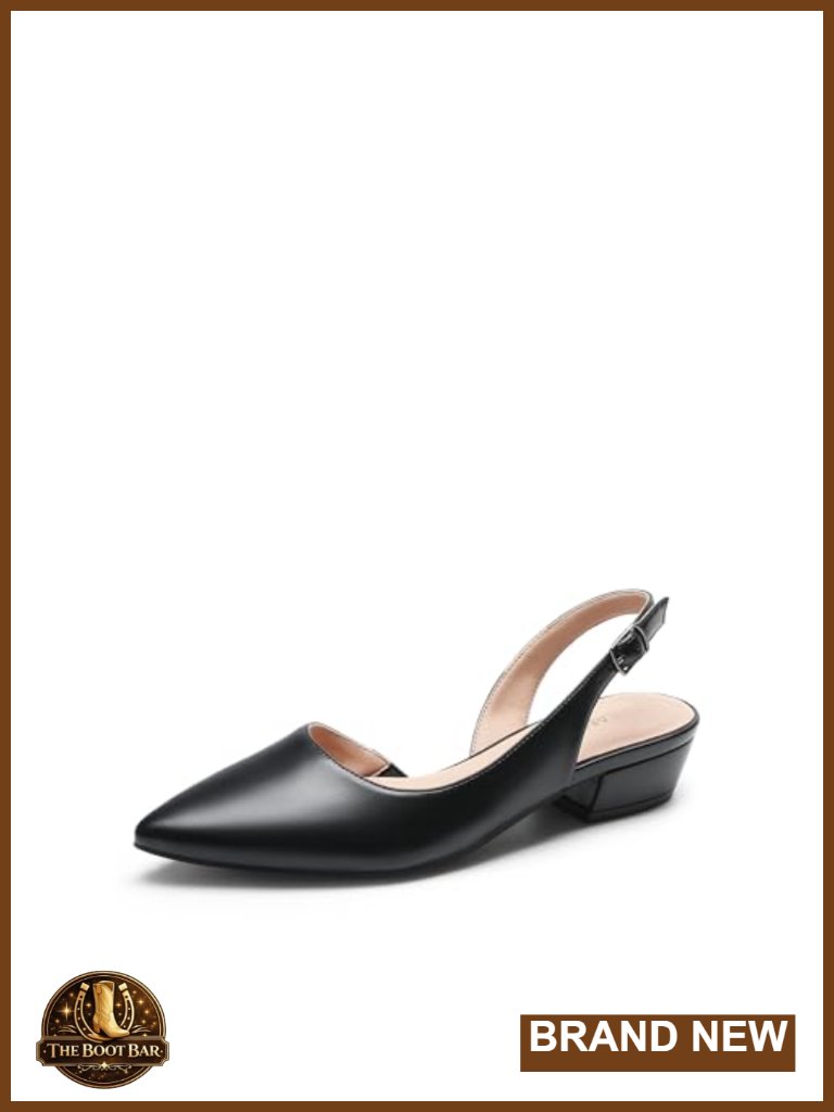 Slingback Block Heels Pointed Toe Ankle Strap Dressy Pumps With Cushioned